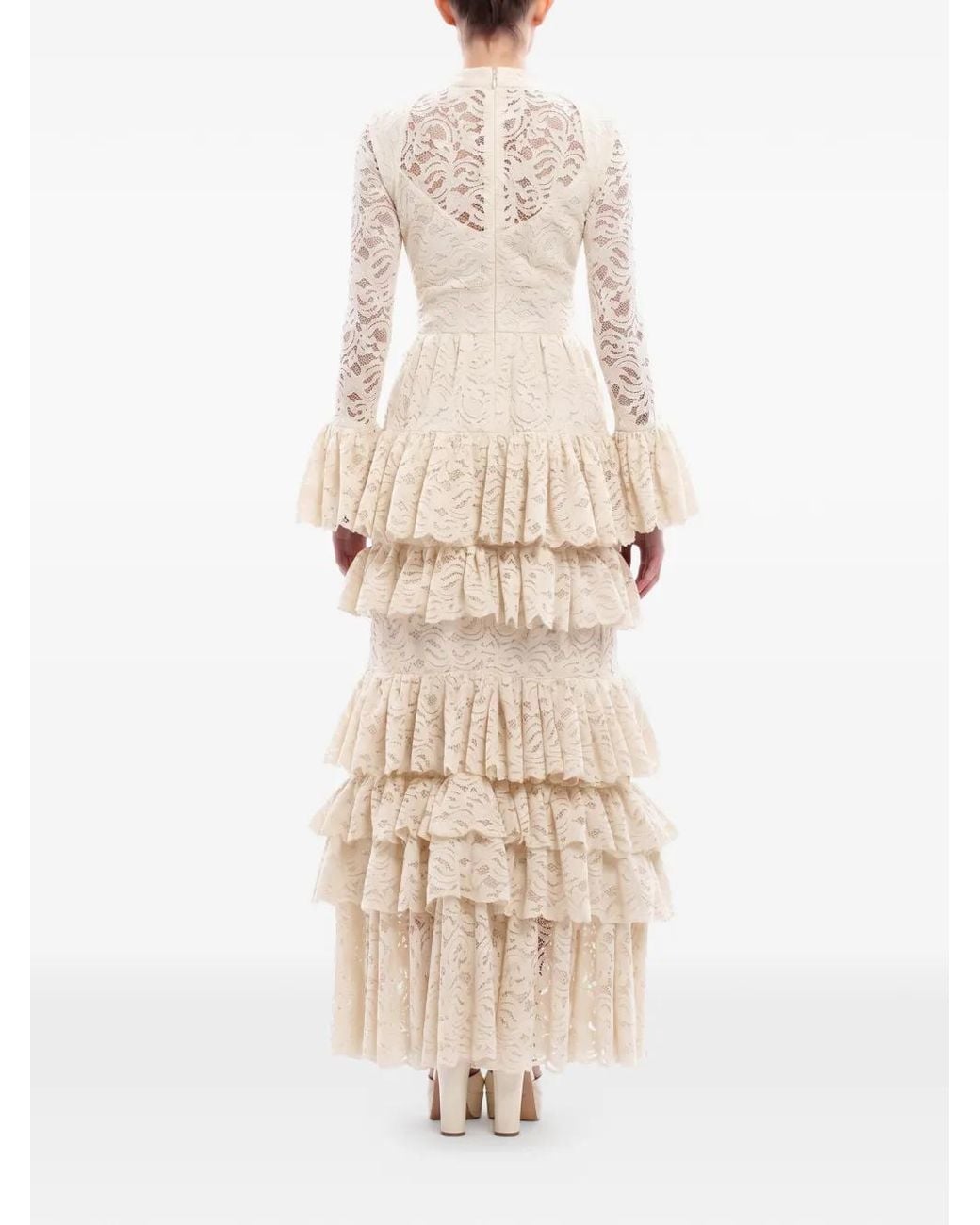 Saiid Kobeisy White Ruffled Lace Maxi Dress