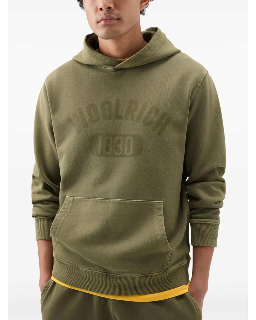Woolrich Green Logo-Print Cotton Hoodie for men