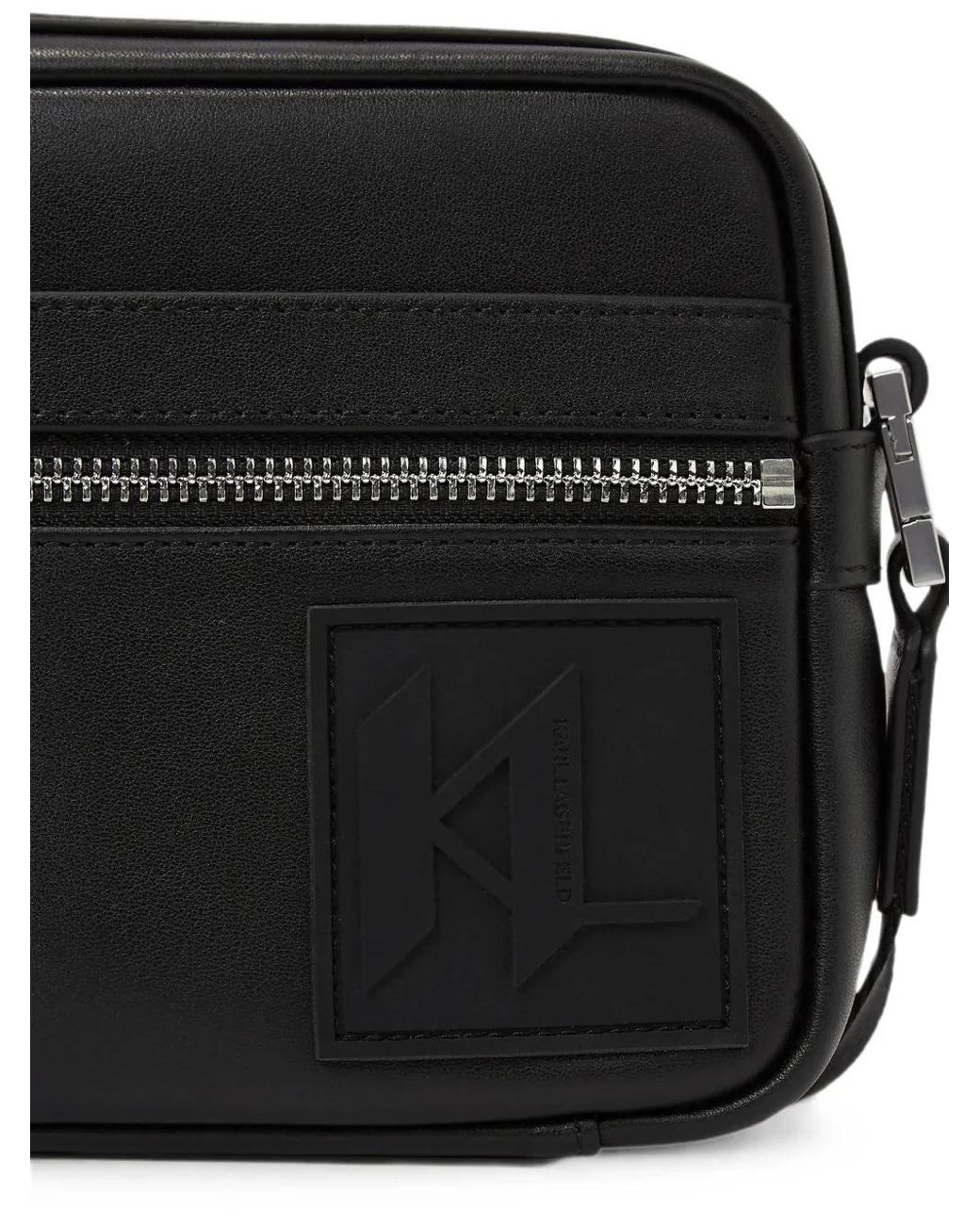 Karl Lagerfeld Black Logo-Patch Messenger Bag for men