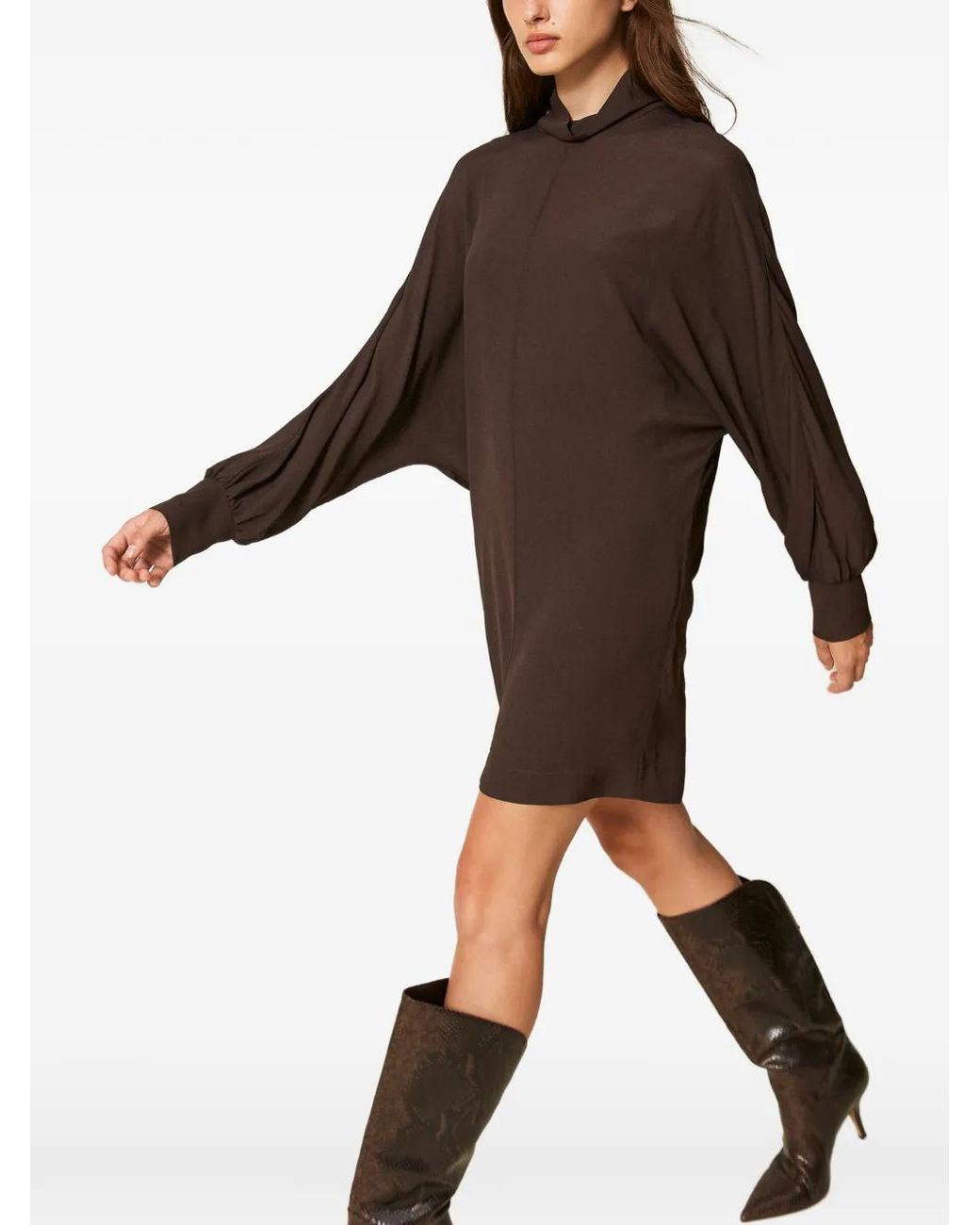 Twinset Brown Crêpe De Chine Short Dress