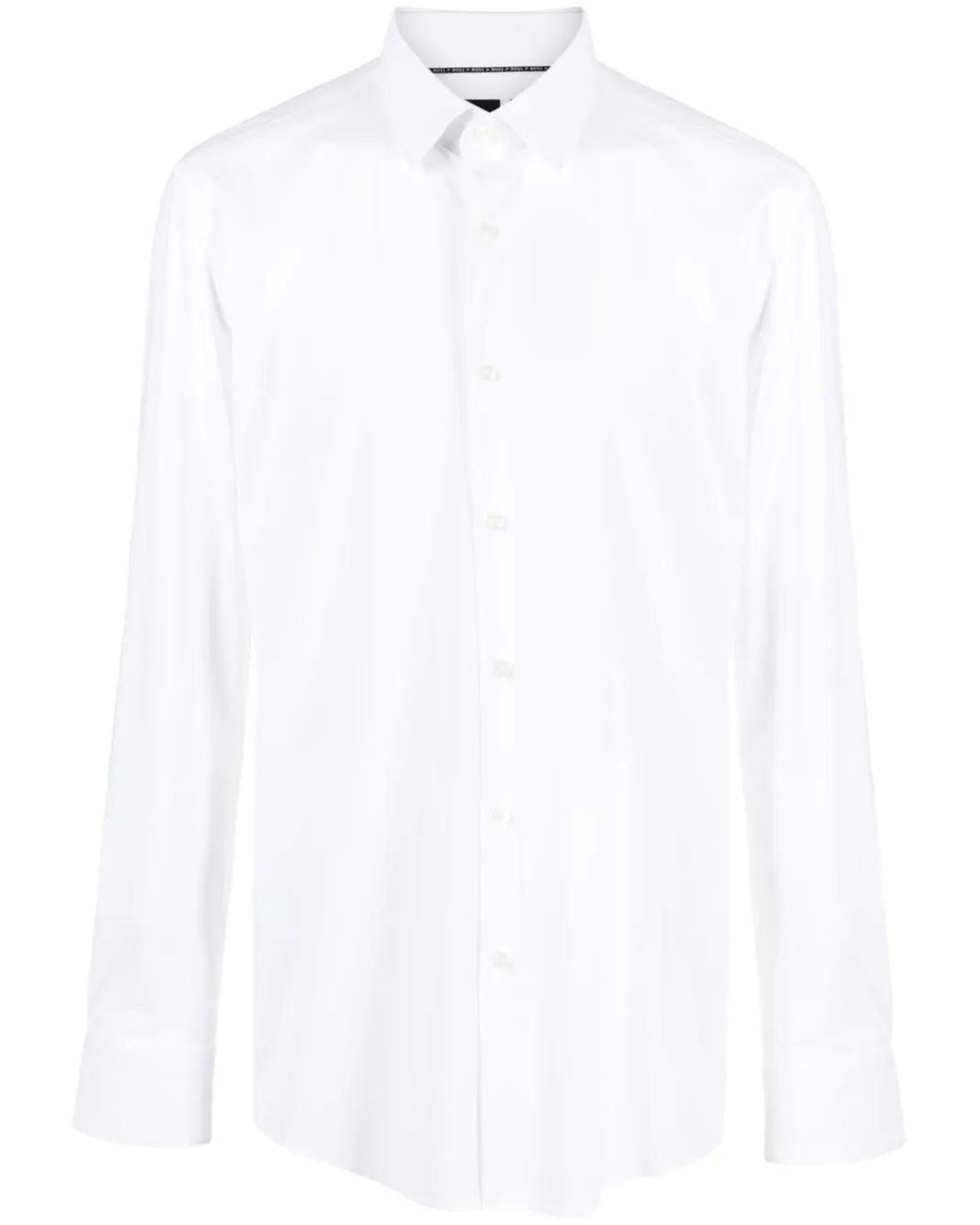 Boss White Pointed-Collar Long-Sleeve Shirt for men