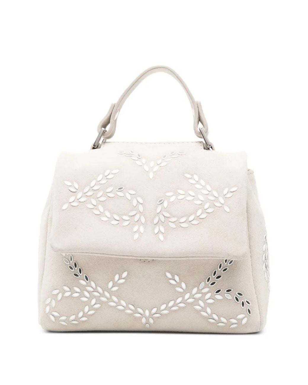 Orciani White Mirror-Embellished Suede Tote Bag