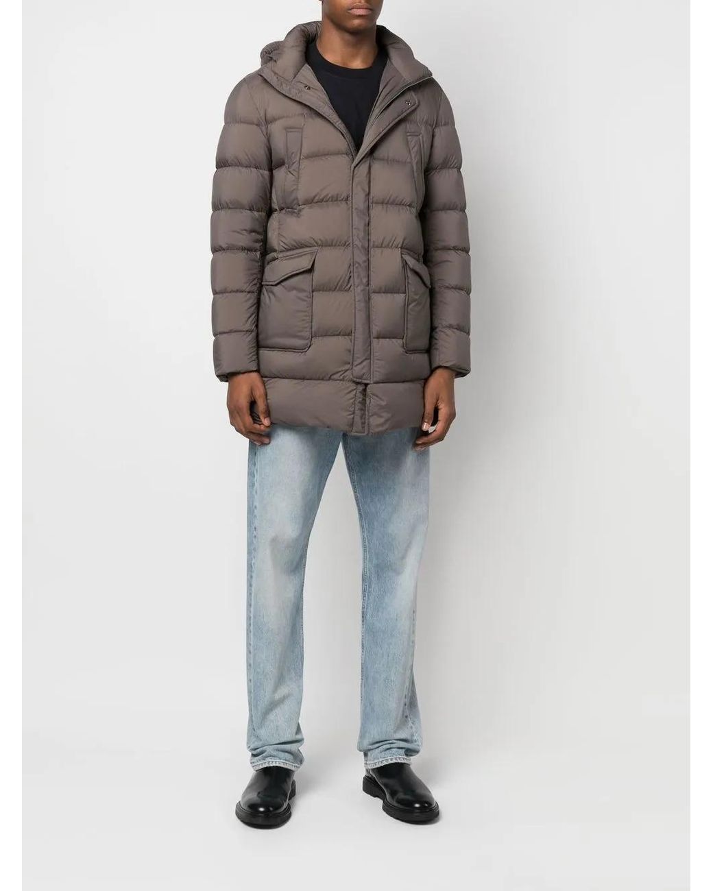 Herno Gray Padded Hooded Down Coat for men