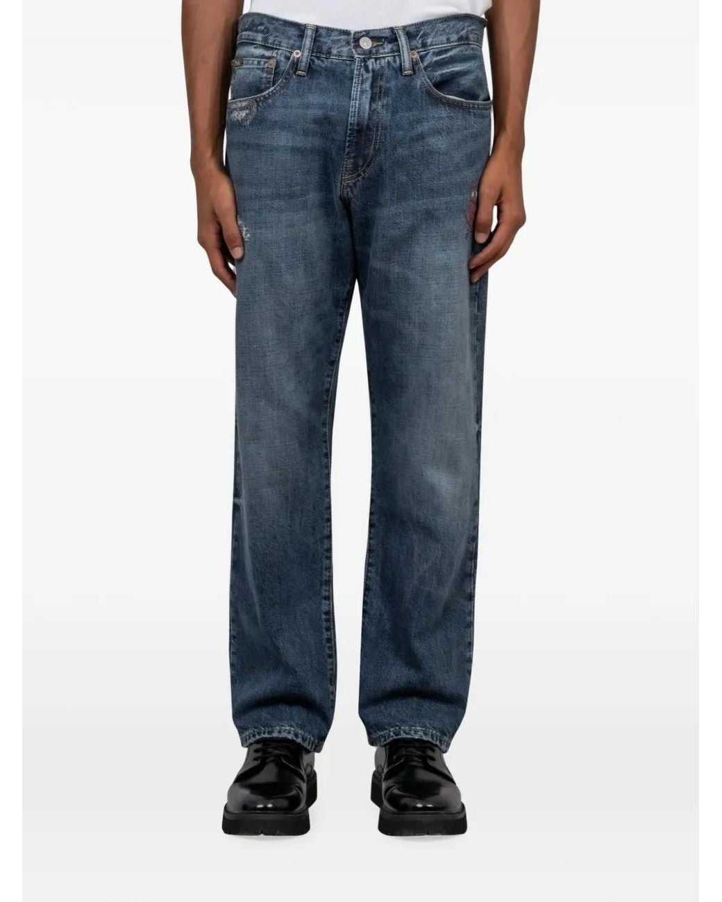 Polo Ralph Lauren Blue Distressed-Finish Straight-Leg Jeans for men