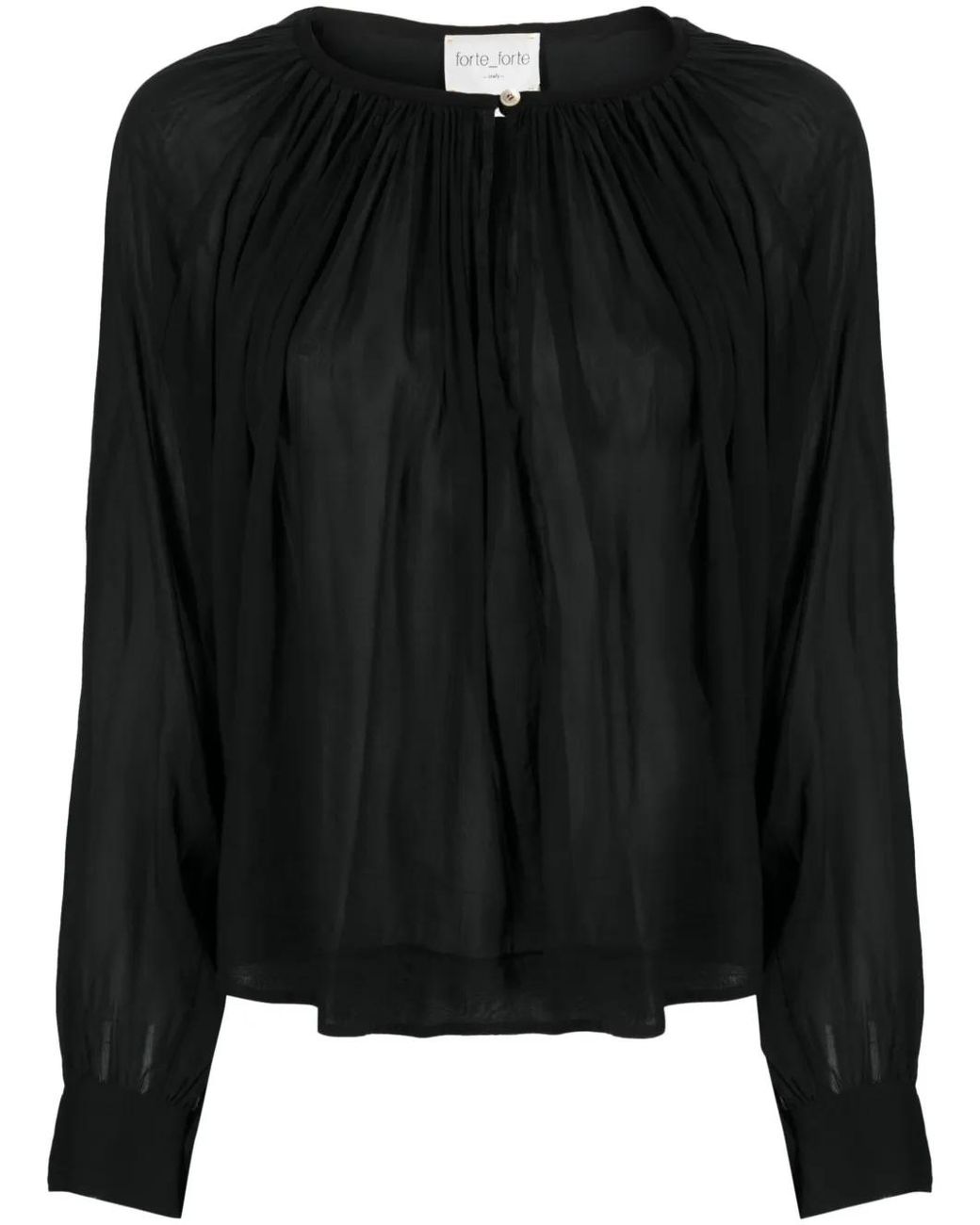 Forte_forte Black Gathered Voile Blouse