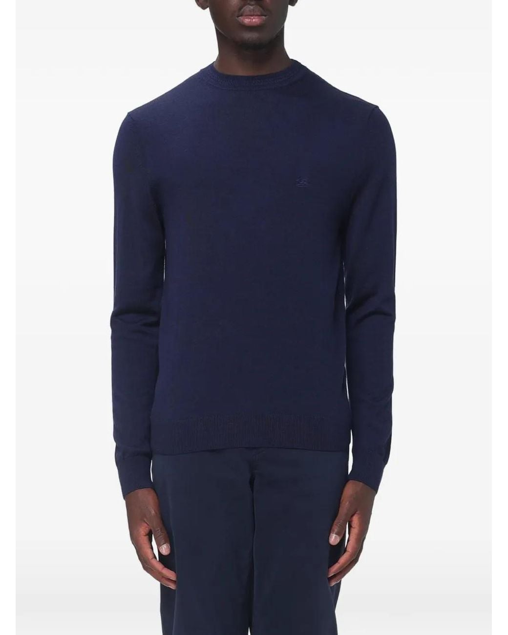 Etro Blue Embroidered-Logo Sweater for men