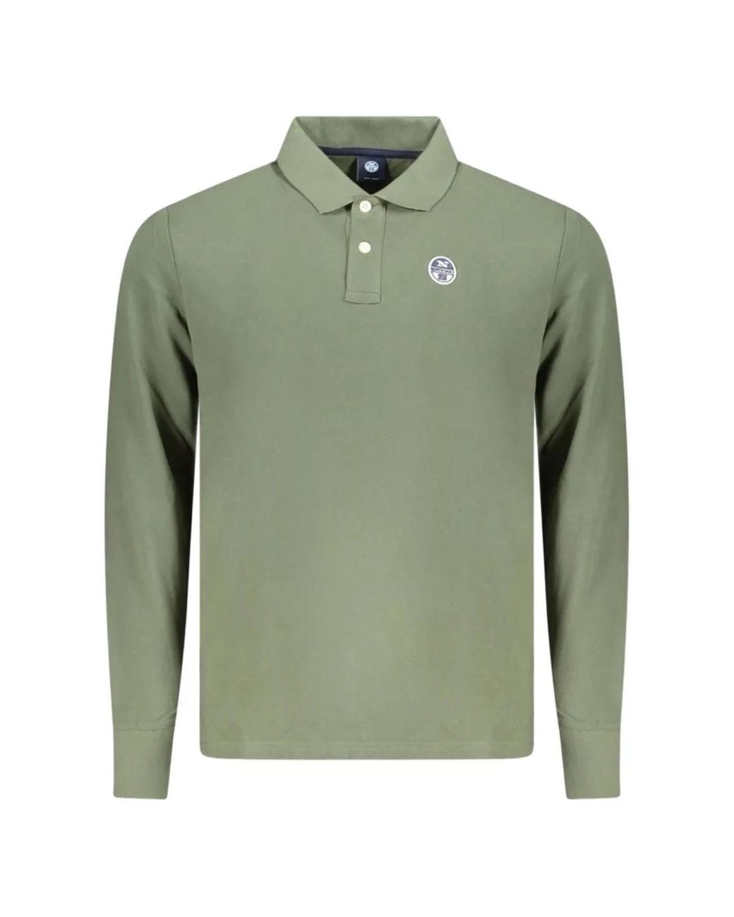 North Sails Green Long-Sleeve Logo-Patch Polo Shirt for men