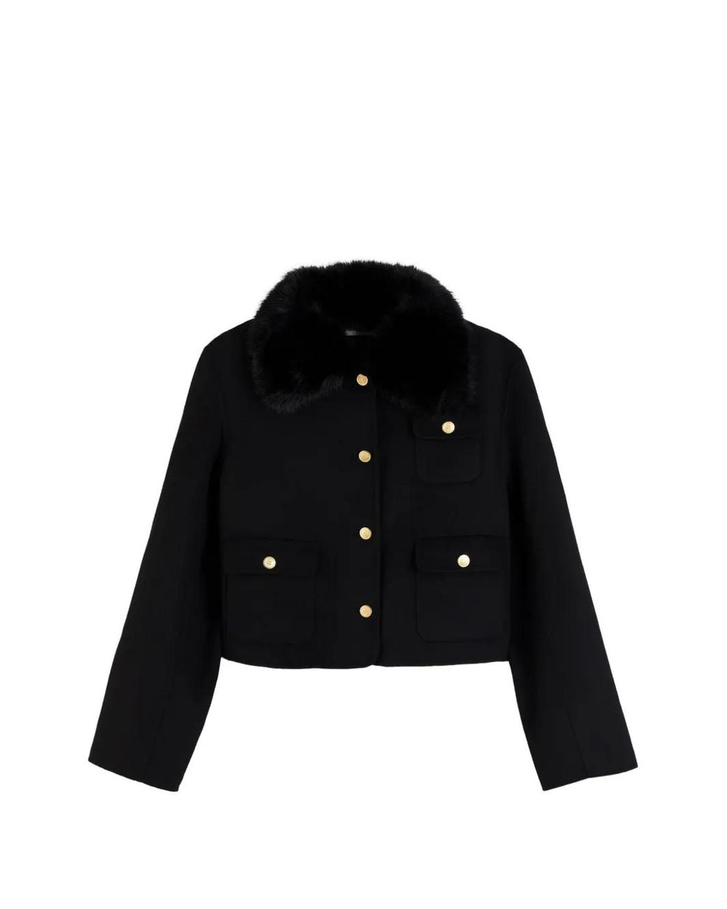 Tommy Hilfiger Black Veste Boutonnée À Col En Fourrure Artificielle