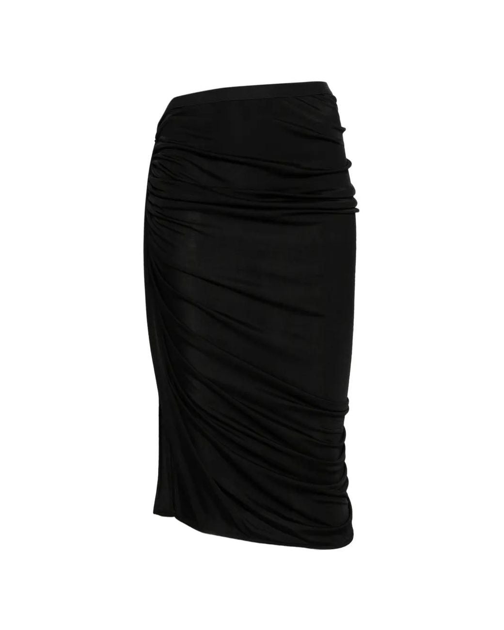 Rick Owens Black Edfu Gathered Midi Skirt