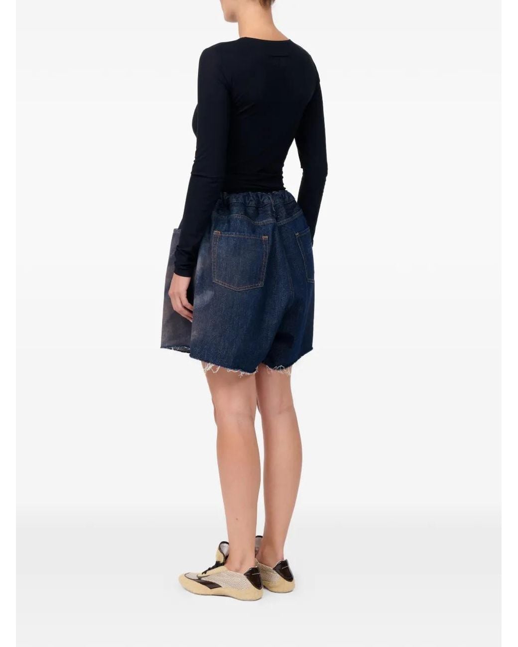 MM6 by Maison Margiela Blue Frayed-Detail Cotton Shorts