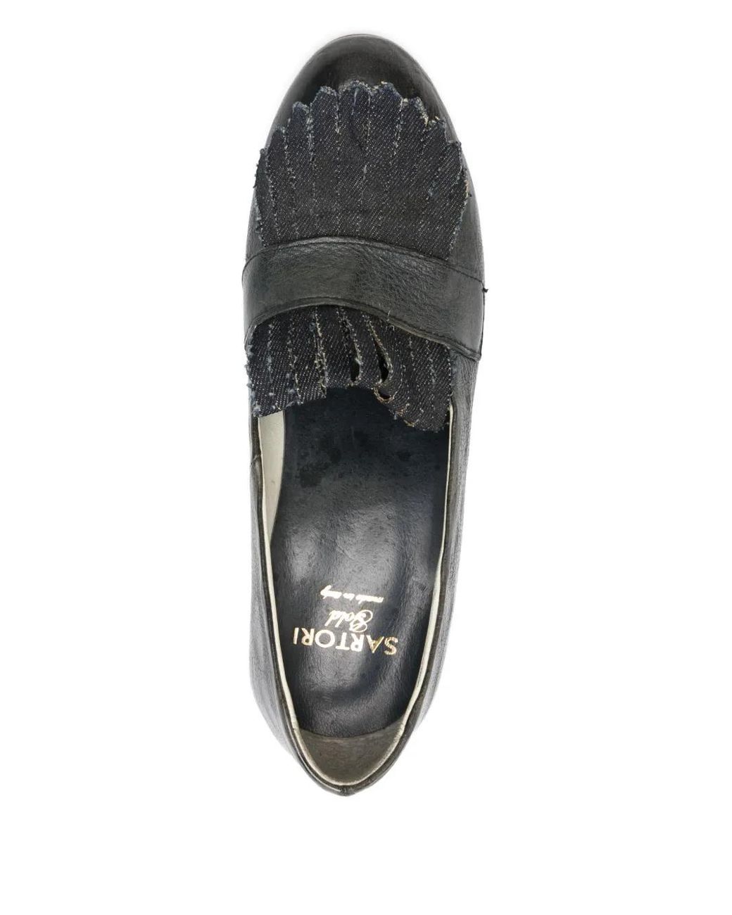 Sartori Gold Gray 70Mm Denim-Detail Block-Heel Loafers