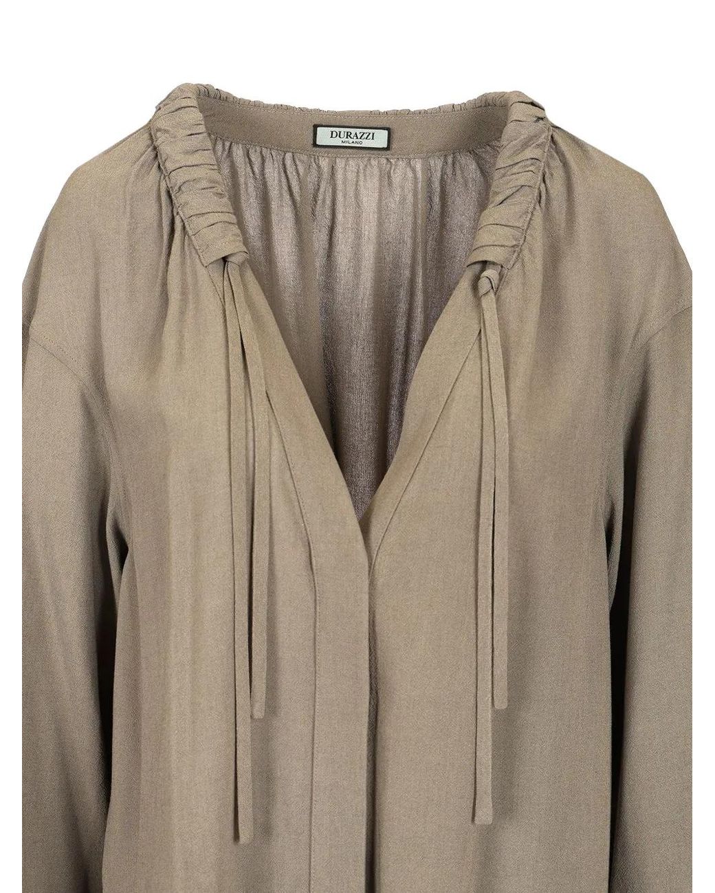 DURAZZI MILANO Brown Gathered-Neck Tie-Fastening Tunic