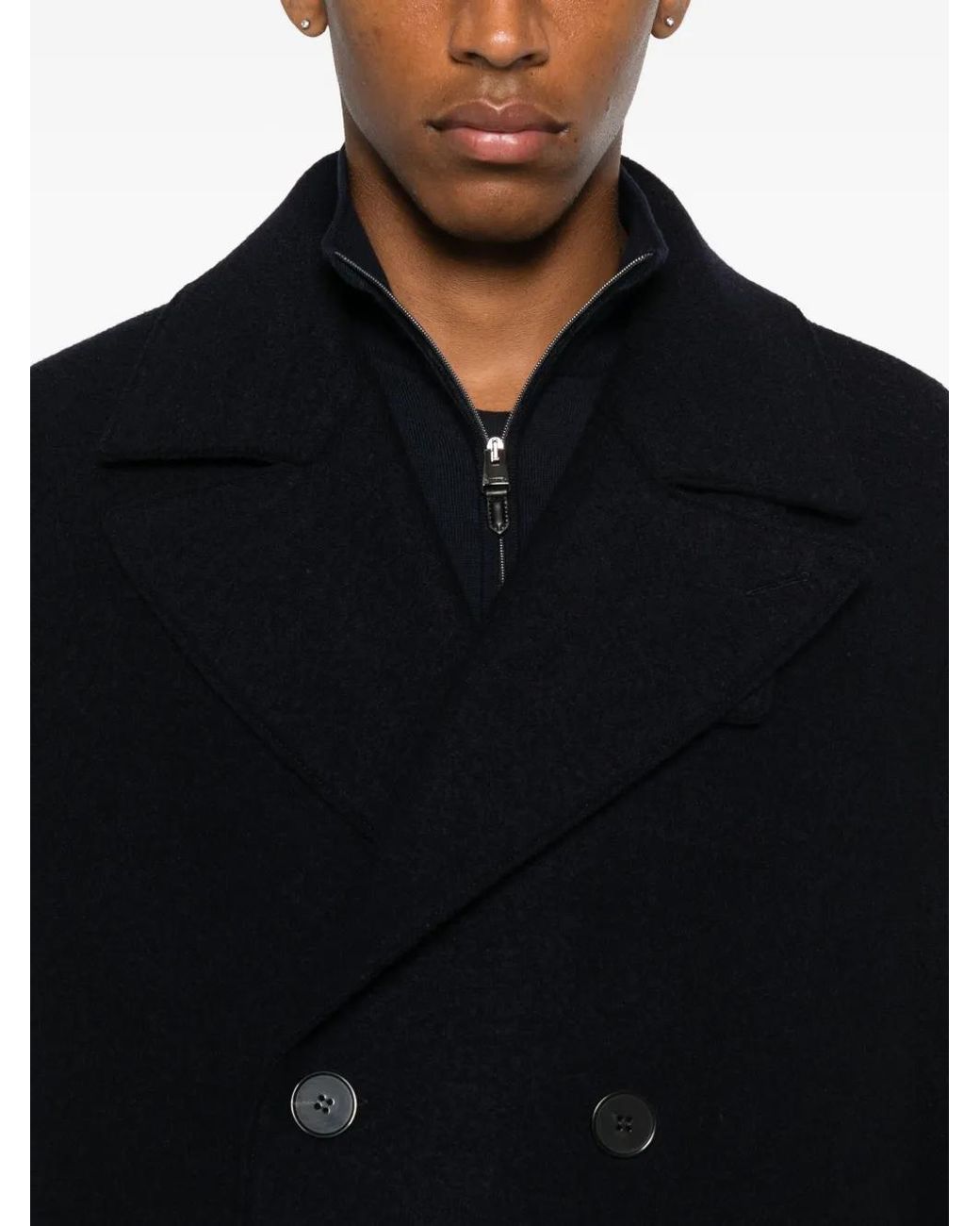 Harris Wharf London Black Double-Breasted Wool Coat for men