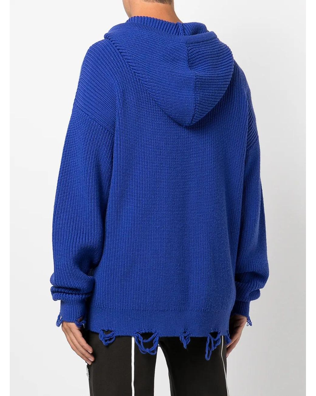 Haculla Blue Logo-Print Distressed Knitted Hoodie for men