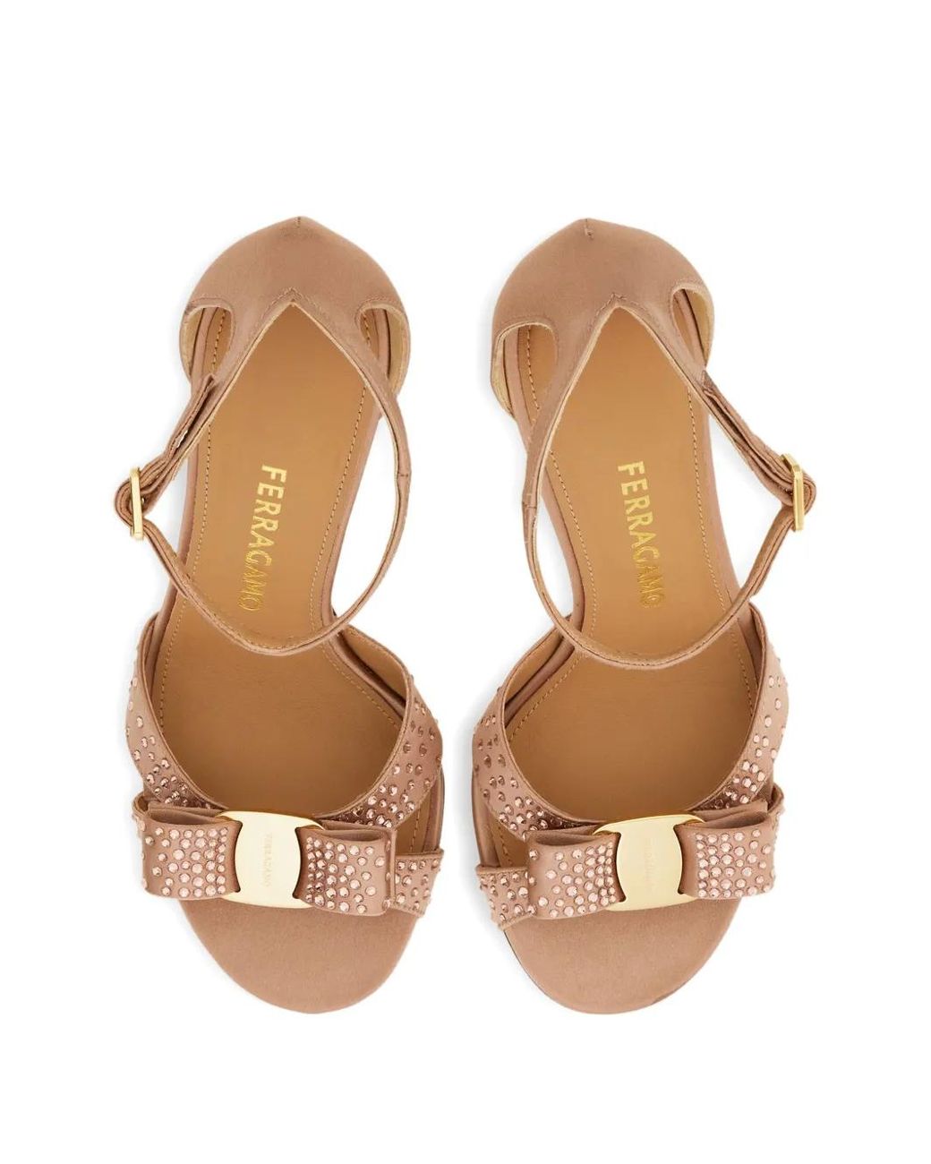 Ferragamo Metallic Vara Bow Sandals With Crystals