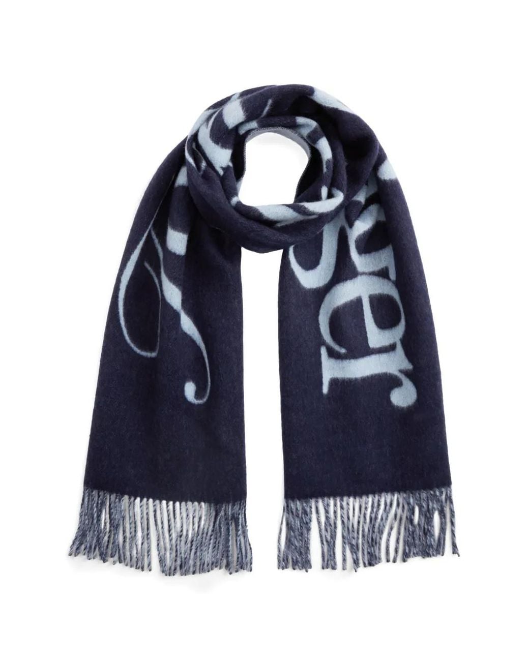 Tommy Hilfiger Blue Logo-Intarsia Fringed Scarf