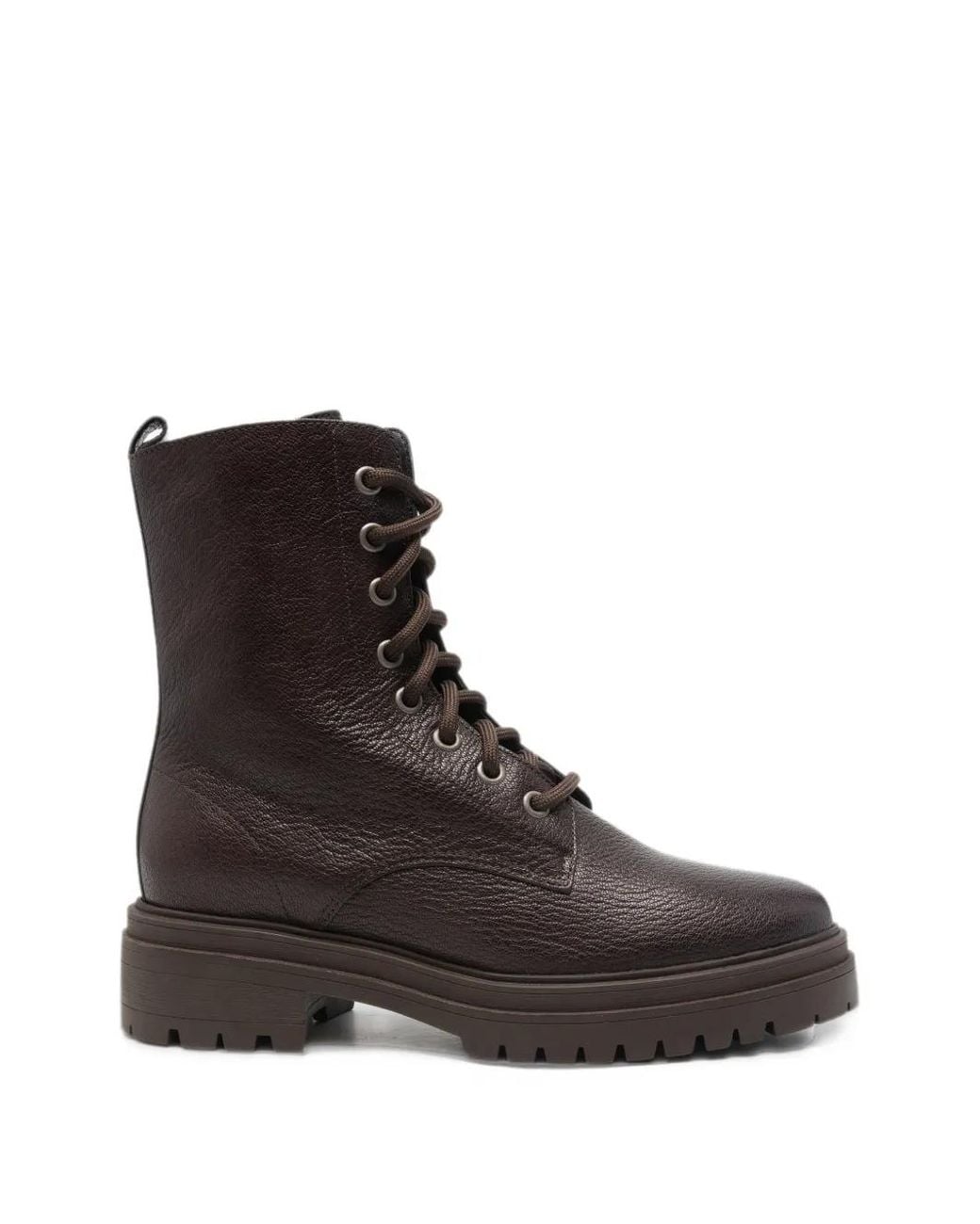 Ba&sh Brown Lace-Up Pebbled Leather Boots