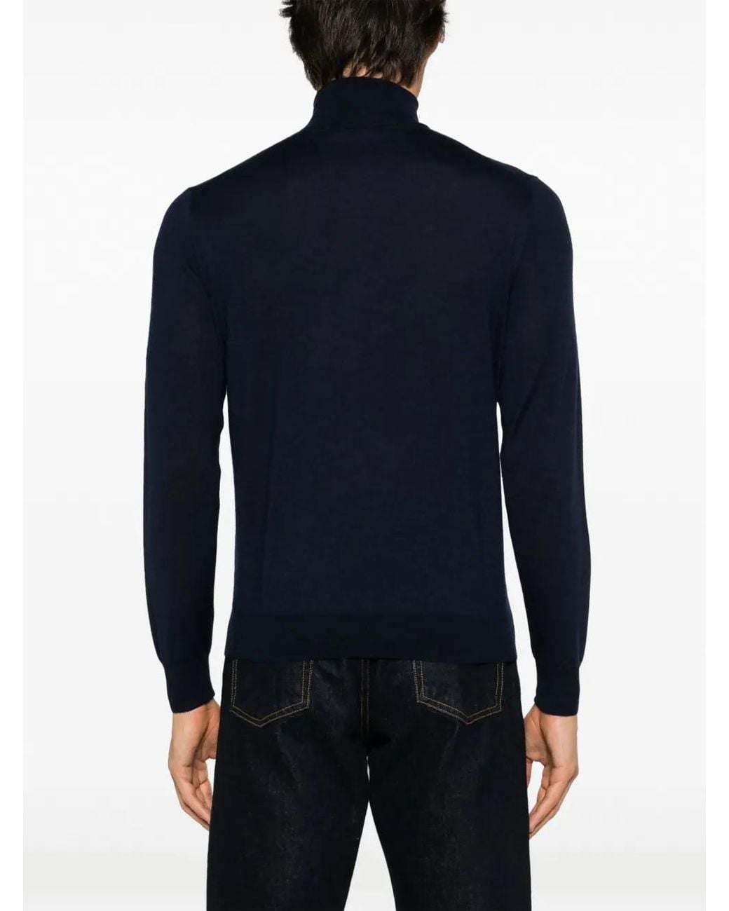 Canali Blue Fine-Knit Roll-Neck Jumper for men