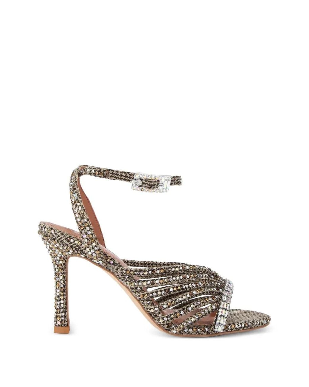 Kurt Geiger White Sandales À Cristaux Et Motif Pied-De-Poule