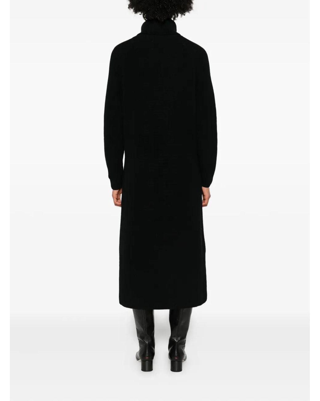 Marc O' Polo Black Turtleneck Ribbed-Knit Midi Dress