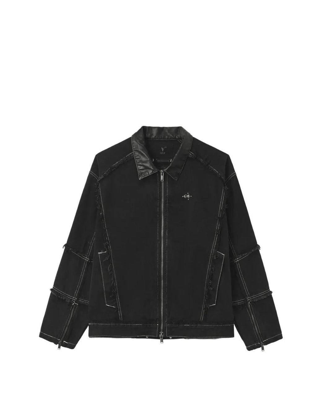 FIVE CM Black Raw-Edge Panelled Denim Jacket for men