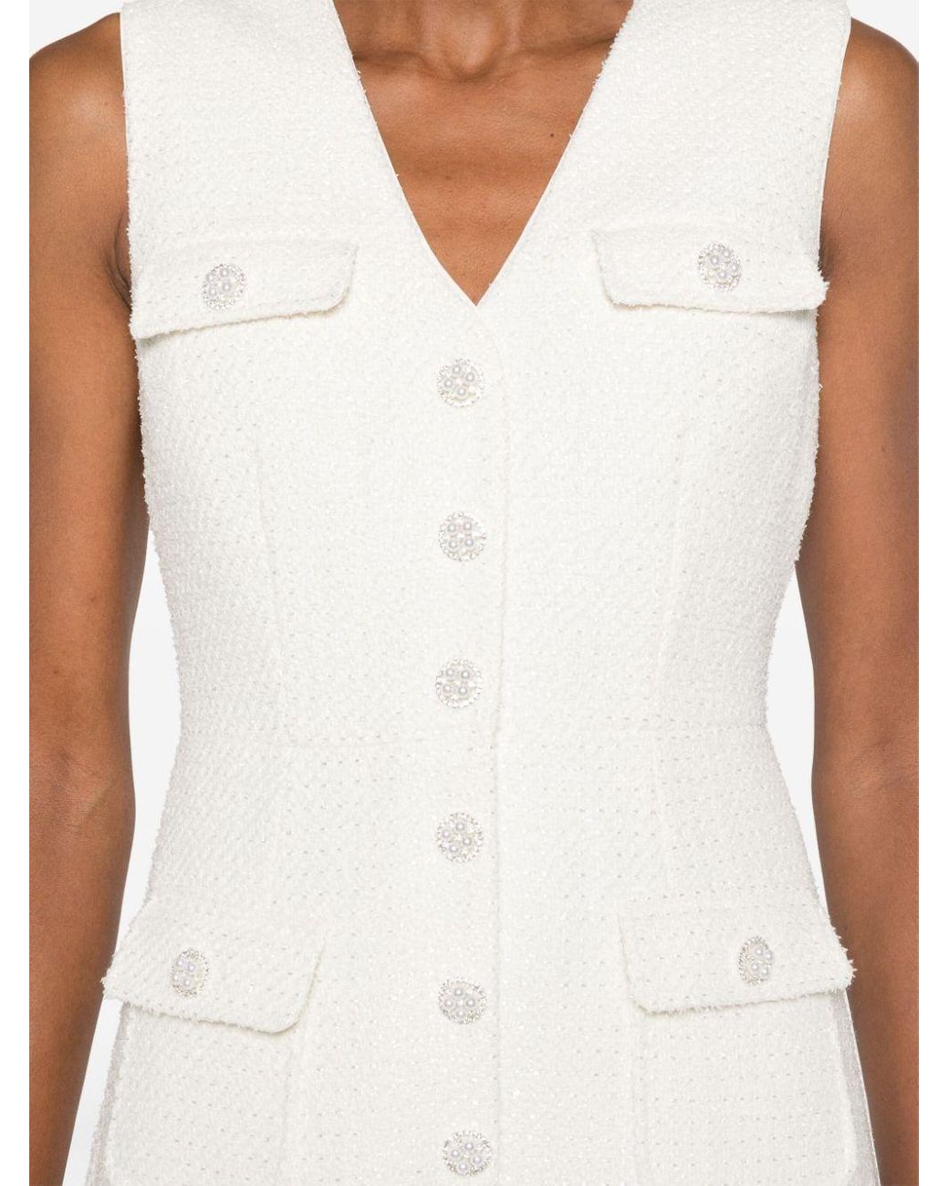 Self-Portrait Tinsel Boucl Midi Dress in White | Lyst