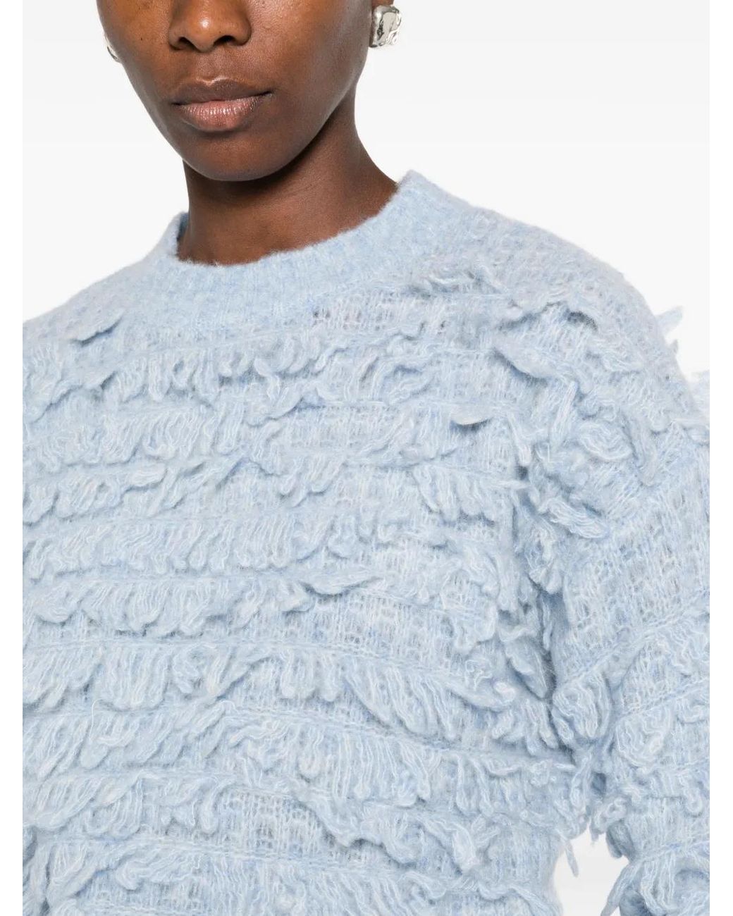 ABSOLUT CASHMERE Blue Yara Fringe-Detail Crew-Neck Sweater