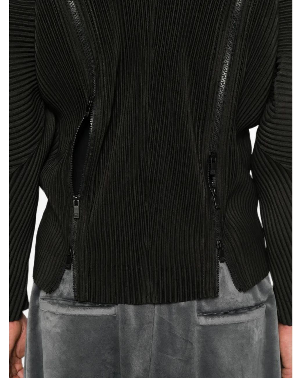 Homme Plissé Issey Miyake Black Pleated-Texture Zip-Fastening Jacket for men
