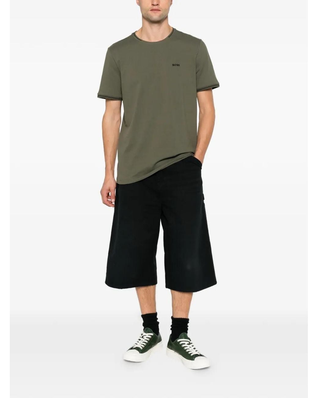Boss Green Logo-Print Tipped T-Shirt for men
