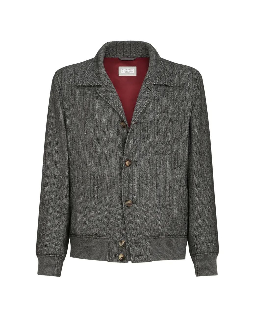 Brunello Cucinelli Gray Cashmere And Silk Chalk Stripe Chevron Outerwear Jacket for men