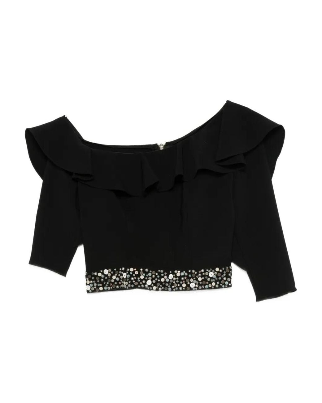 Gemy Maalouf Black Embellished Ruffled Top