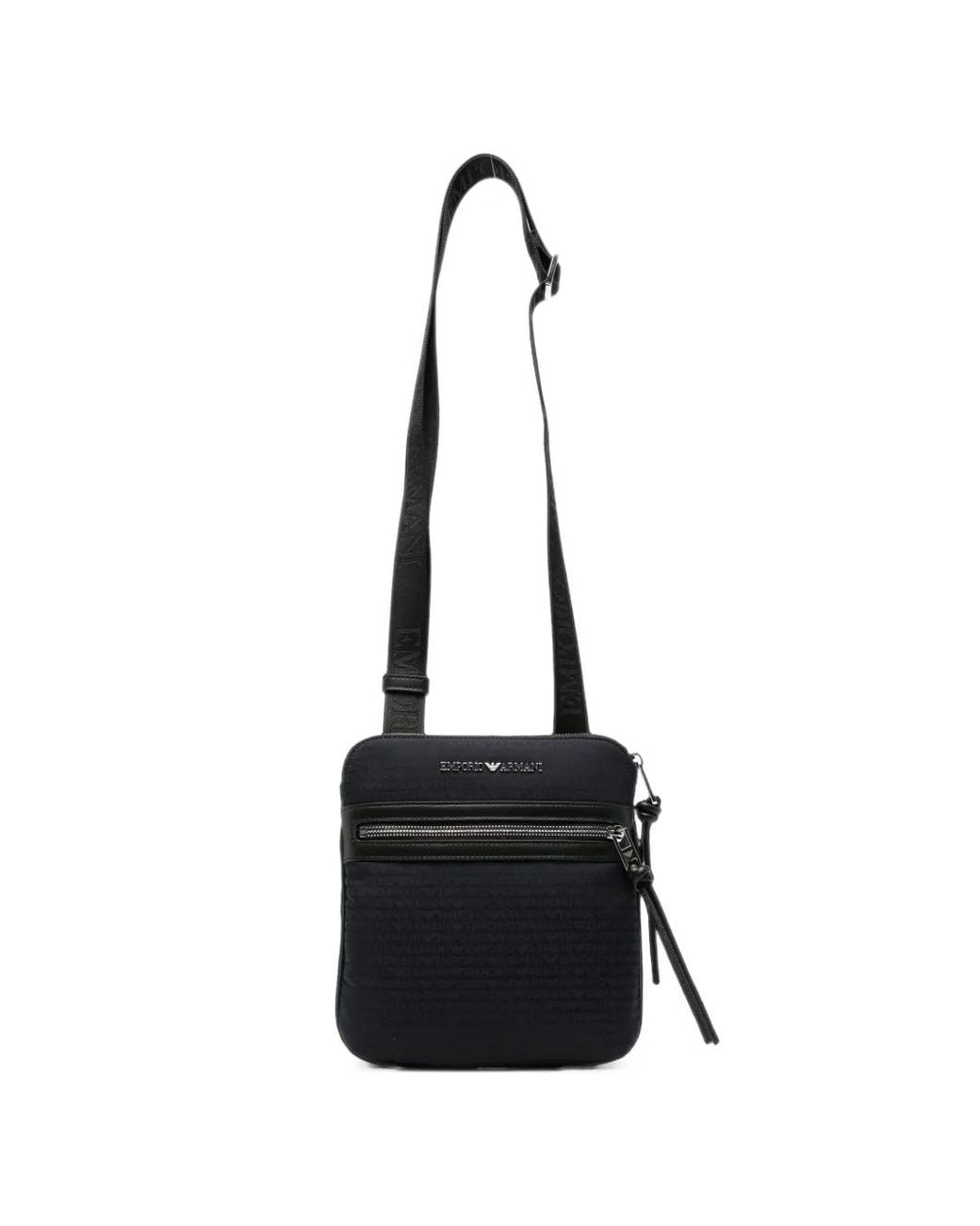 Emporio Armani Black Logo-Print Zip-Up Messenger Bag for men