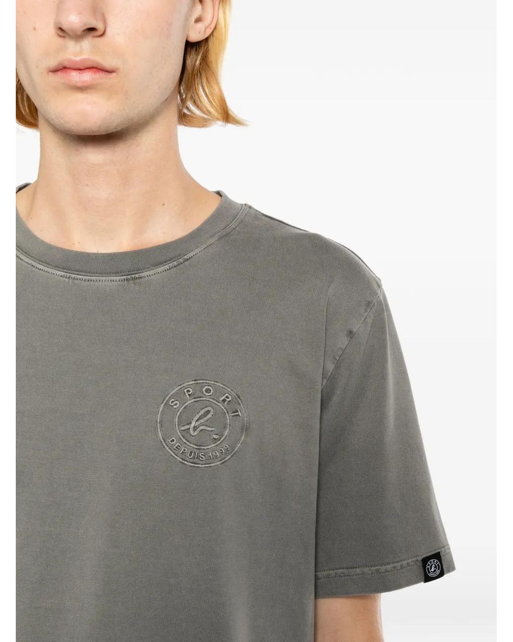 SPORT b. by agnès b. Gray Logo-Embroidered Cotton T-Shirt for men