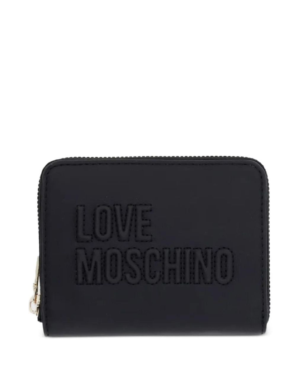 Love Moschino Black Logo-Embossed Zip-Around Wallet