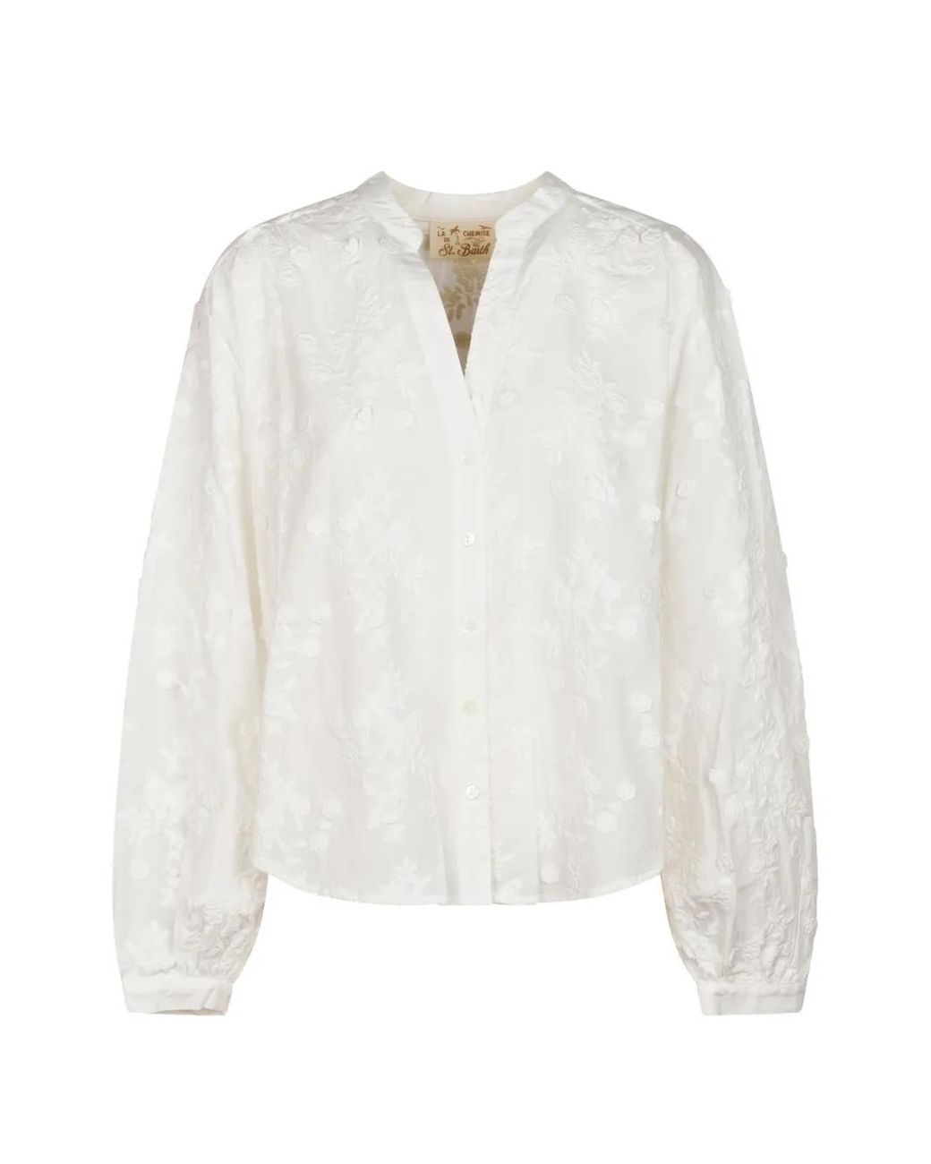 Mc2 Saint Barth White Floral-Embroidered Shirt