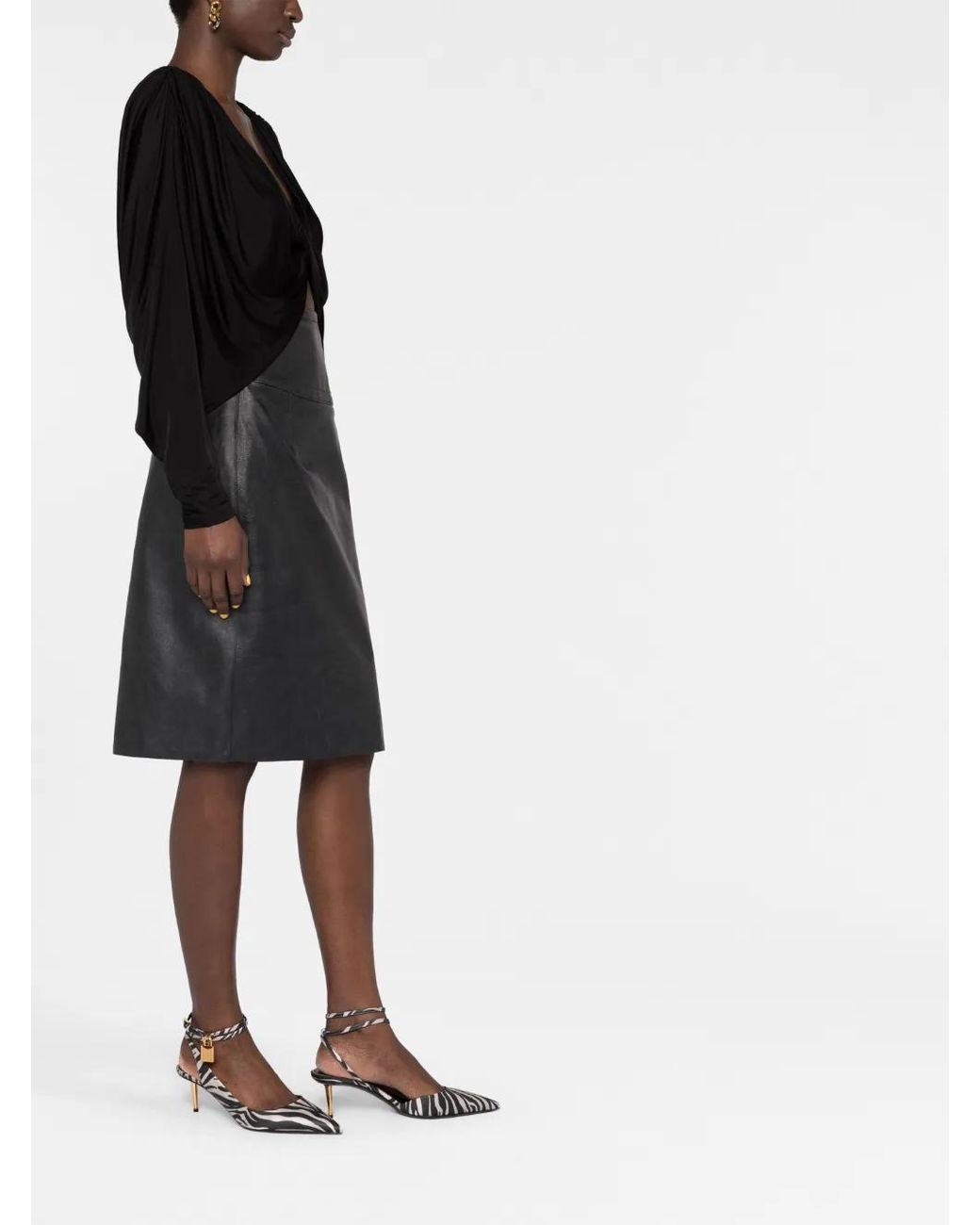 Givenchy Gray Buckle-Detail Leather Pencil Skirt