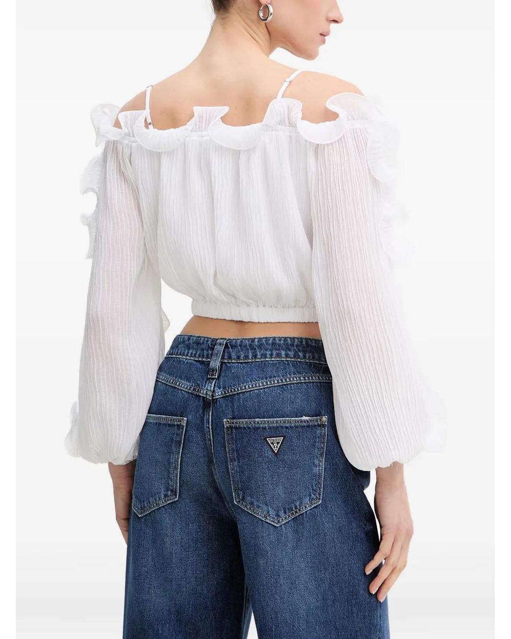 Guess White Gabriella Ruffled-Trim Blouse