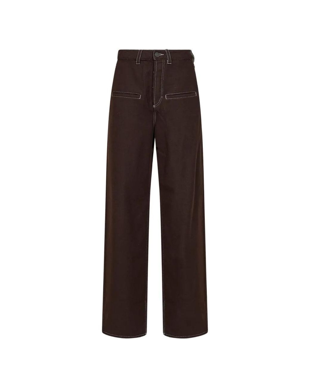 Uma Wang Brown Contrast-Stitch Wide-Leg Trousers