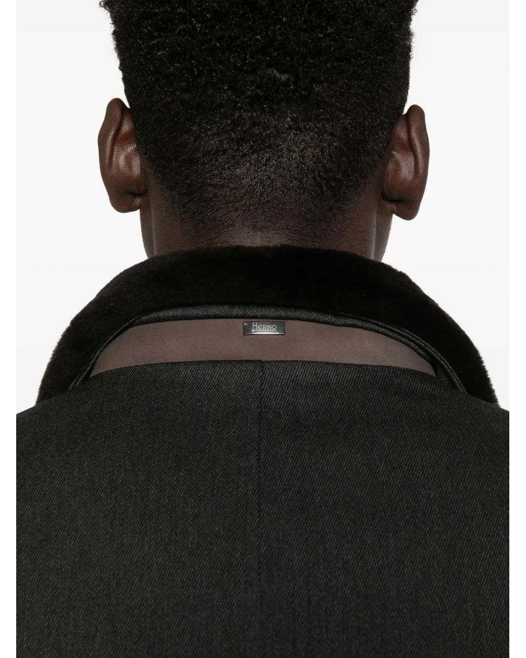 Herno Black Velvet-Collared Button Coat for men