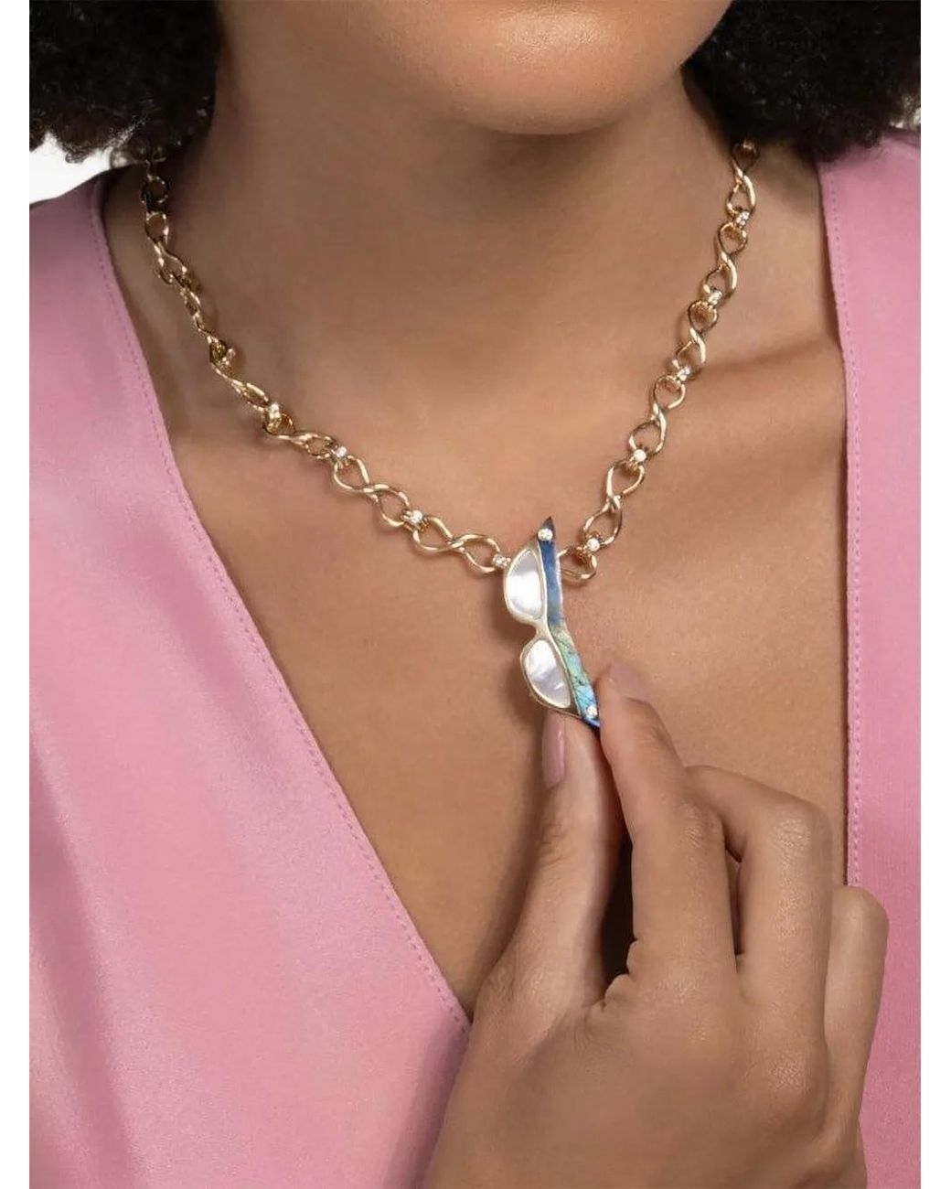 EDINA KISS Metallic Sunglasses Diamond And Pearl Pendant