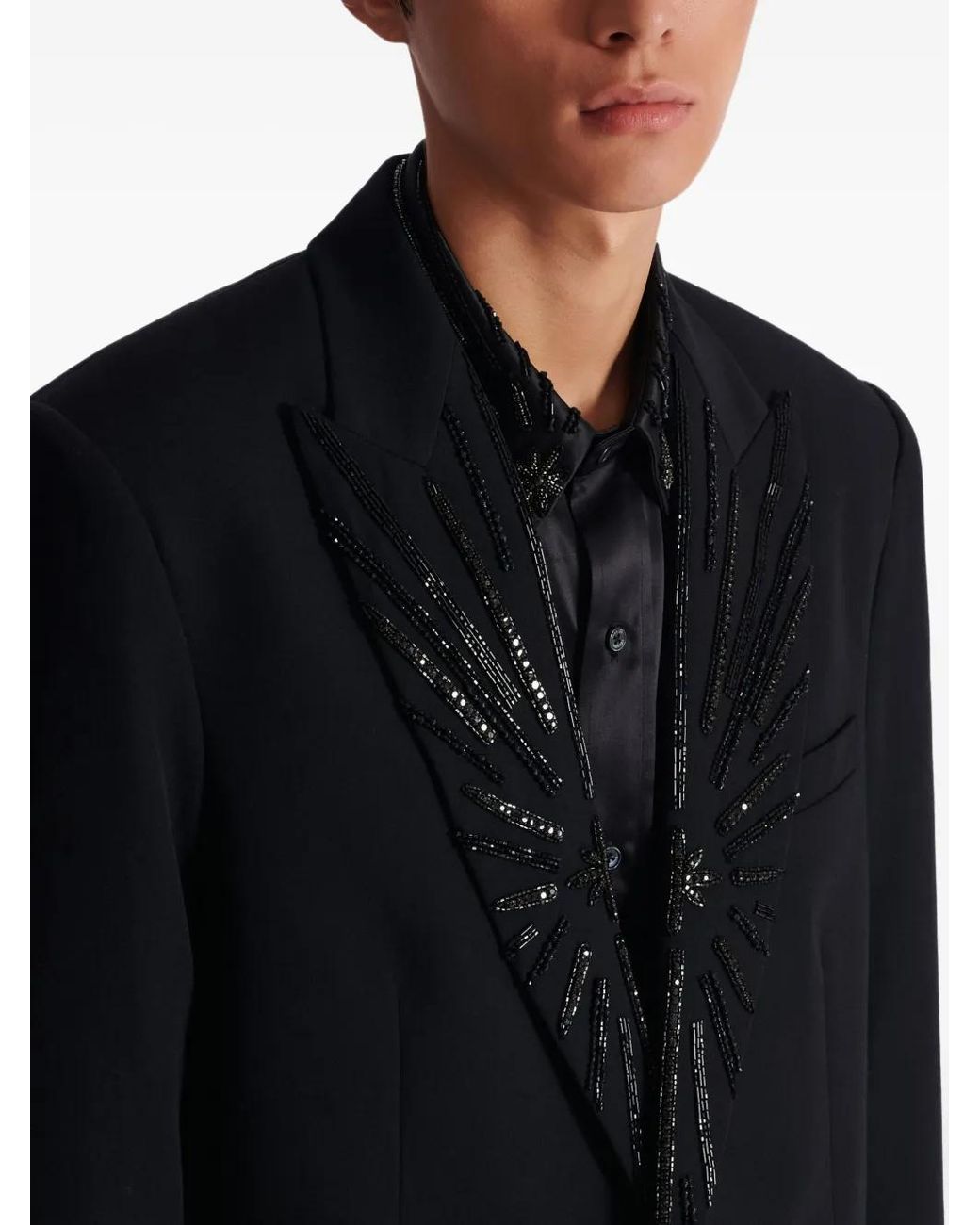 Balmain Black Beaded-Lapel Single-Breasted Blazer for men