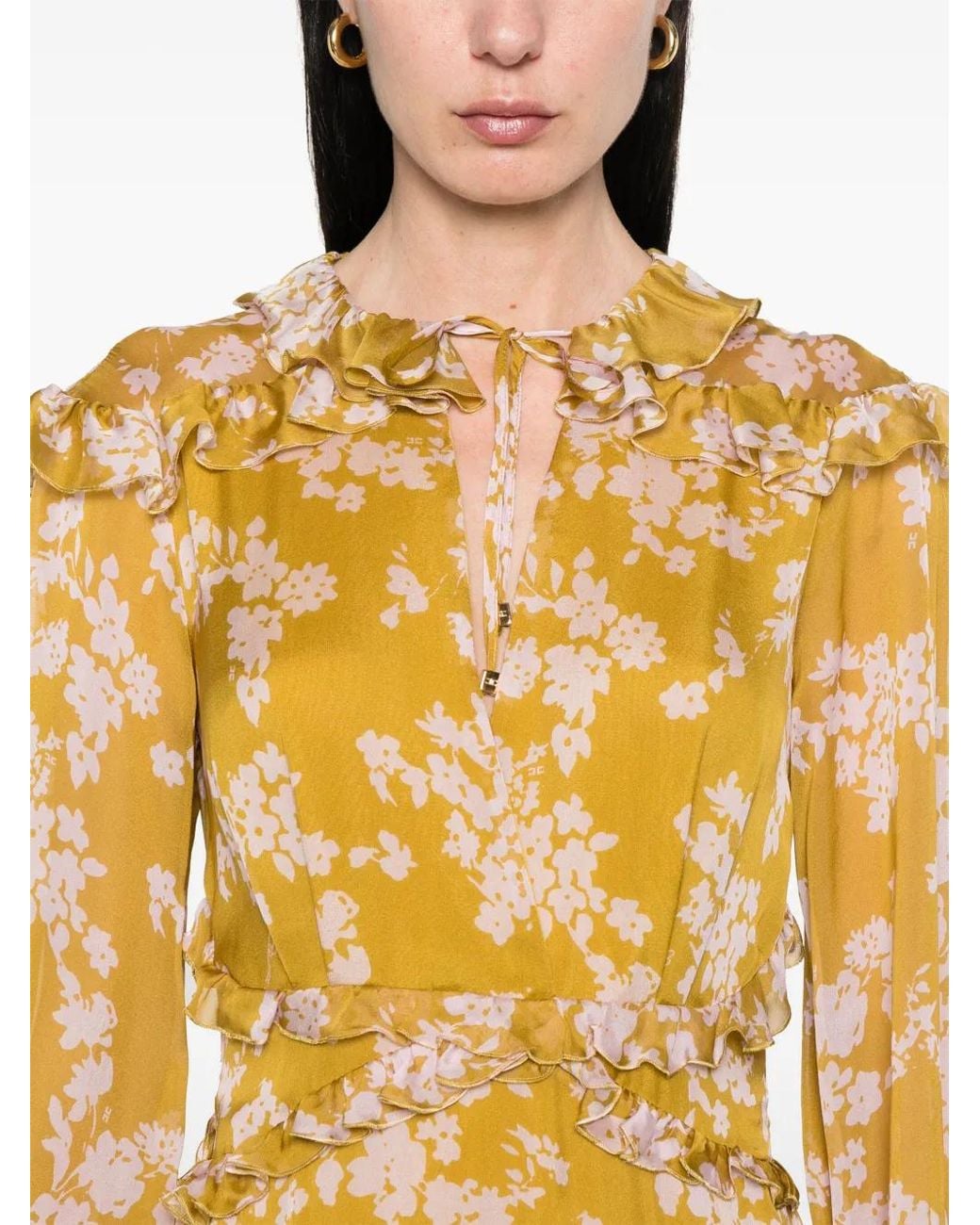 Elisabetta Franchi Metallic Dress With Flowers