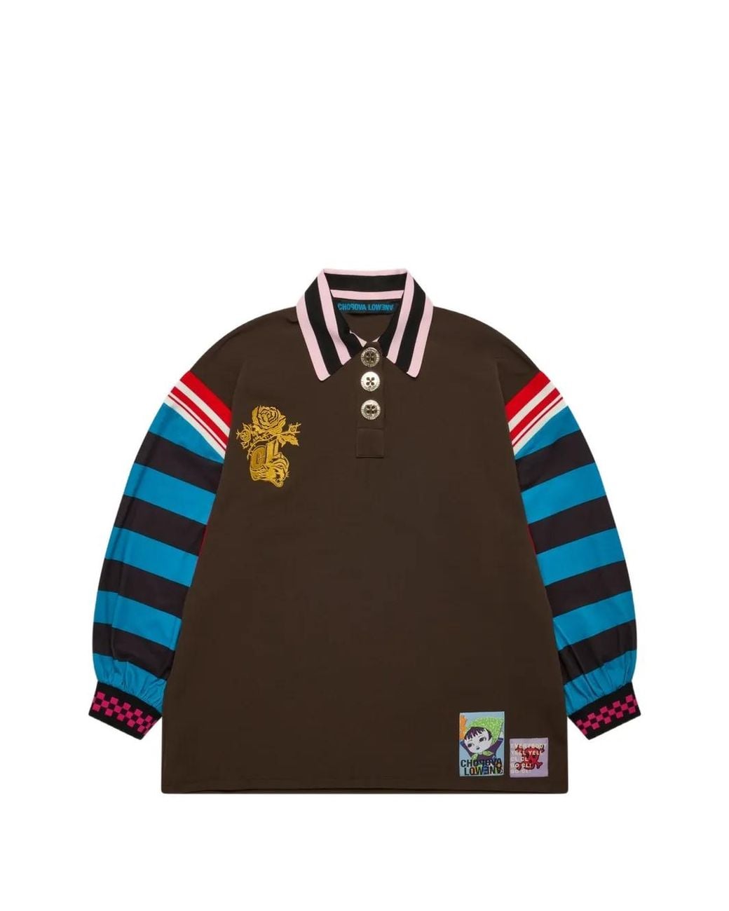 Chopova Lowena Brown Striped-Sleeve Polo Top