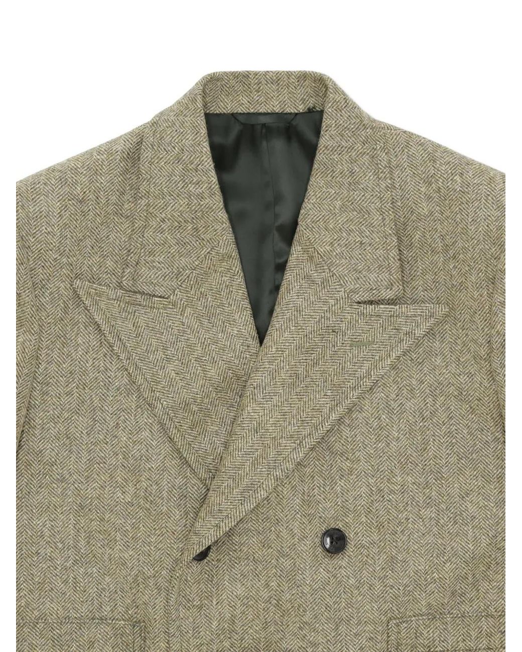 Fortela Green Bogart Herringbone Double-Breasted Coat for men