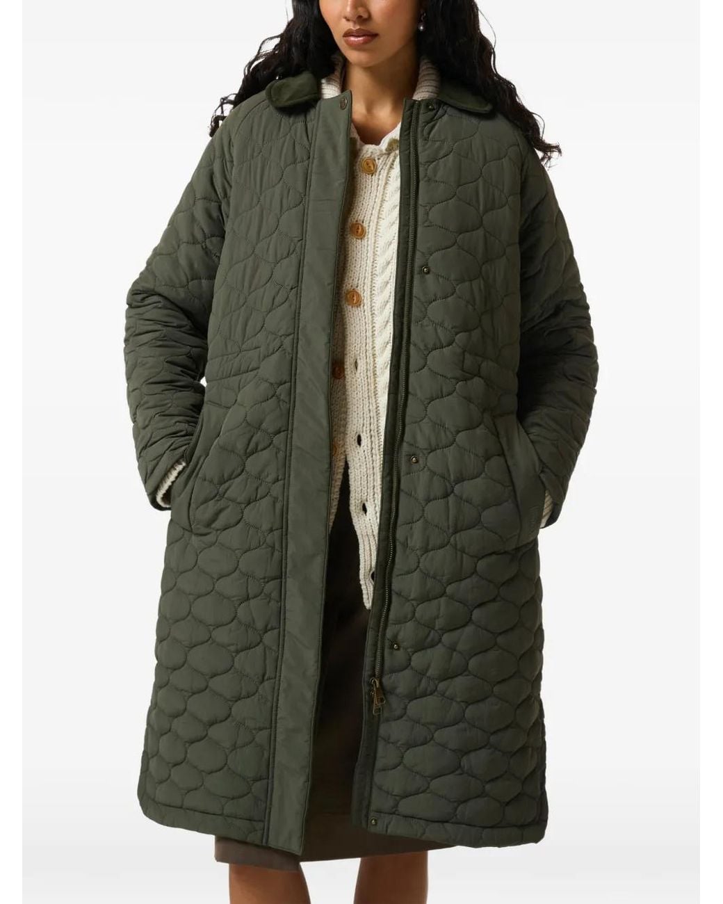 Hunter Green Somerset Quilted-Pattern Coat