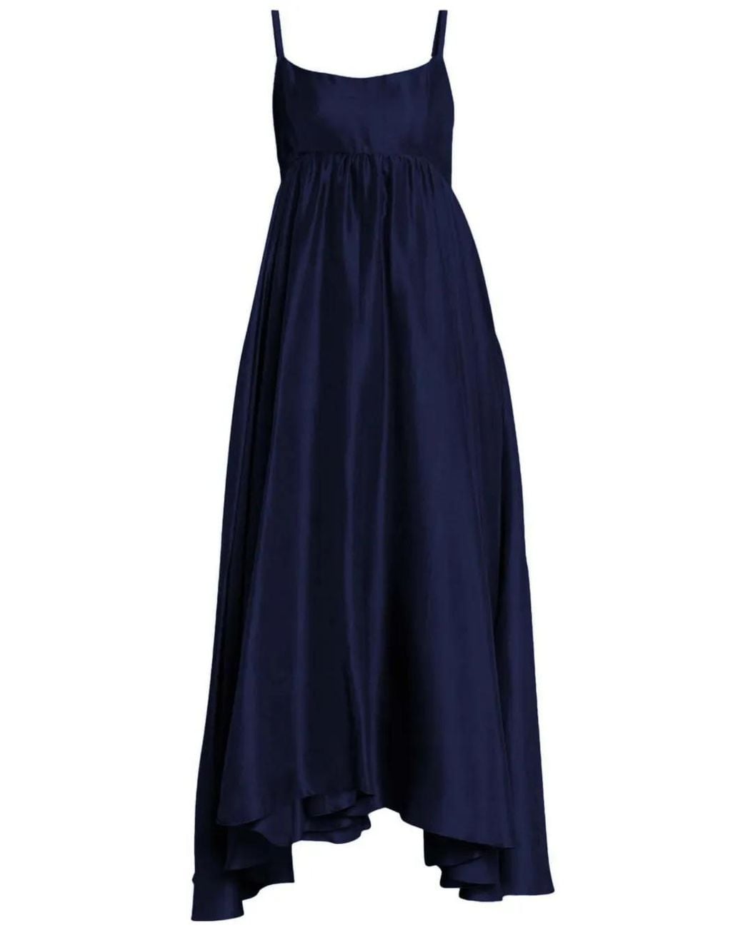 Azeeza Blue Rachel Asymmetric Silk Midi Dress