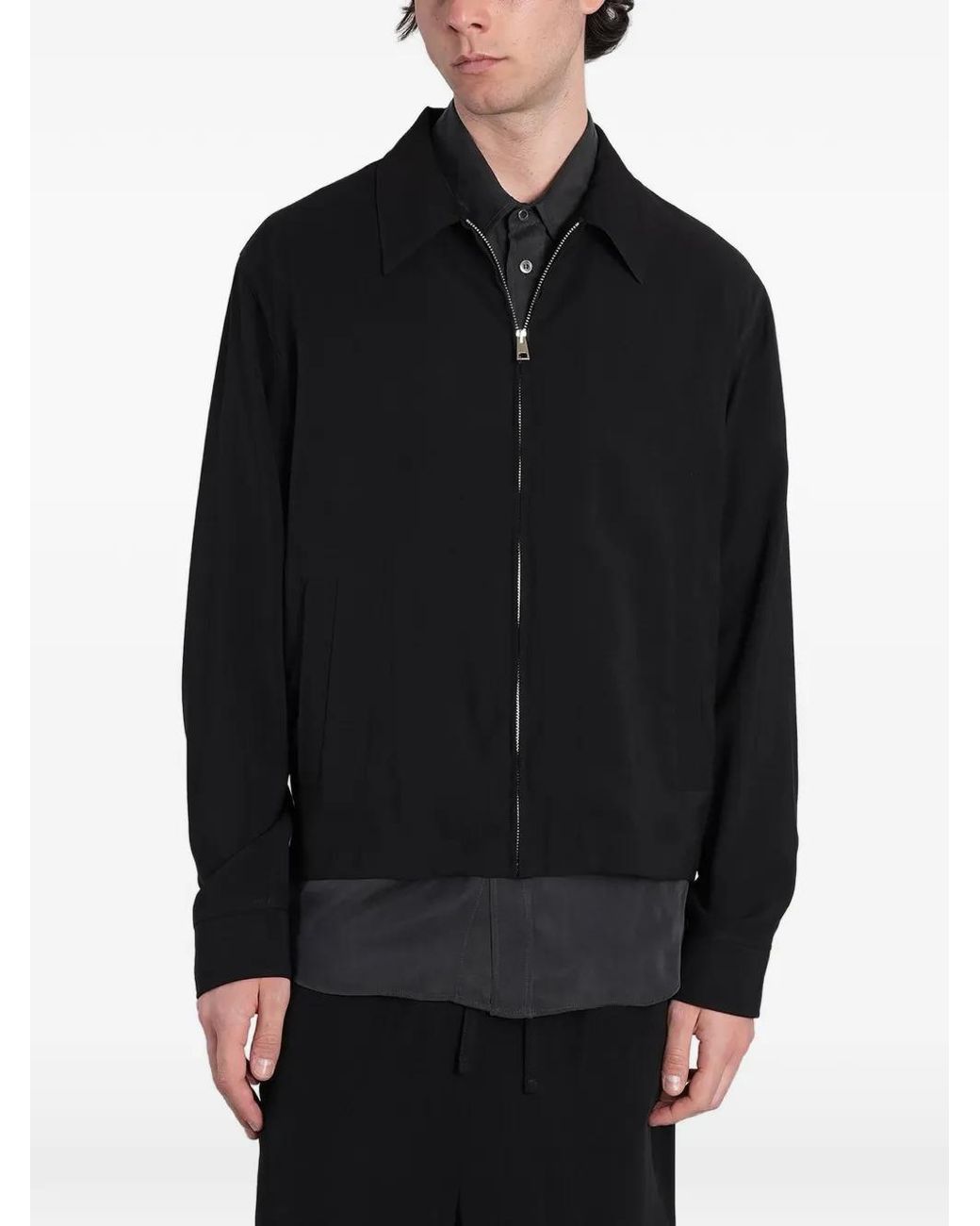 Grifoni Black Casual Zip-Up Collared Jacket for men