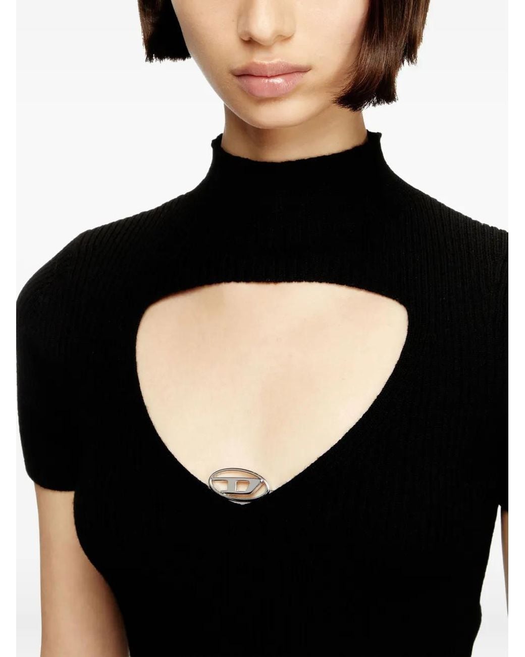 DIESEL Black M- Cut-Out Oval Hardware T-Shirt