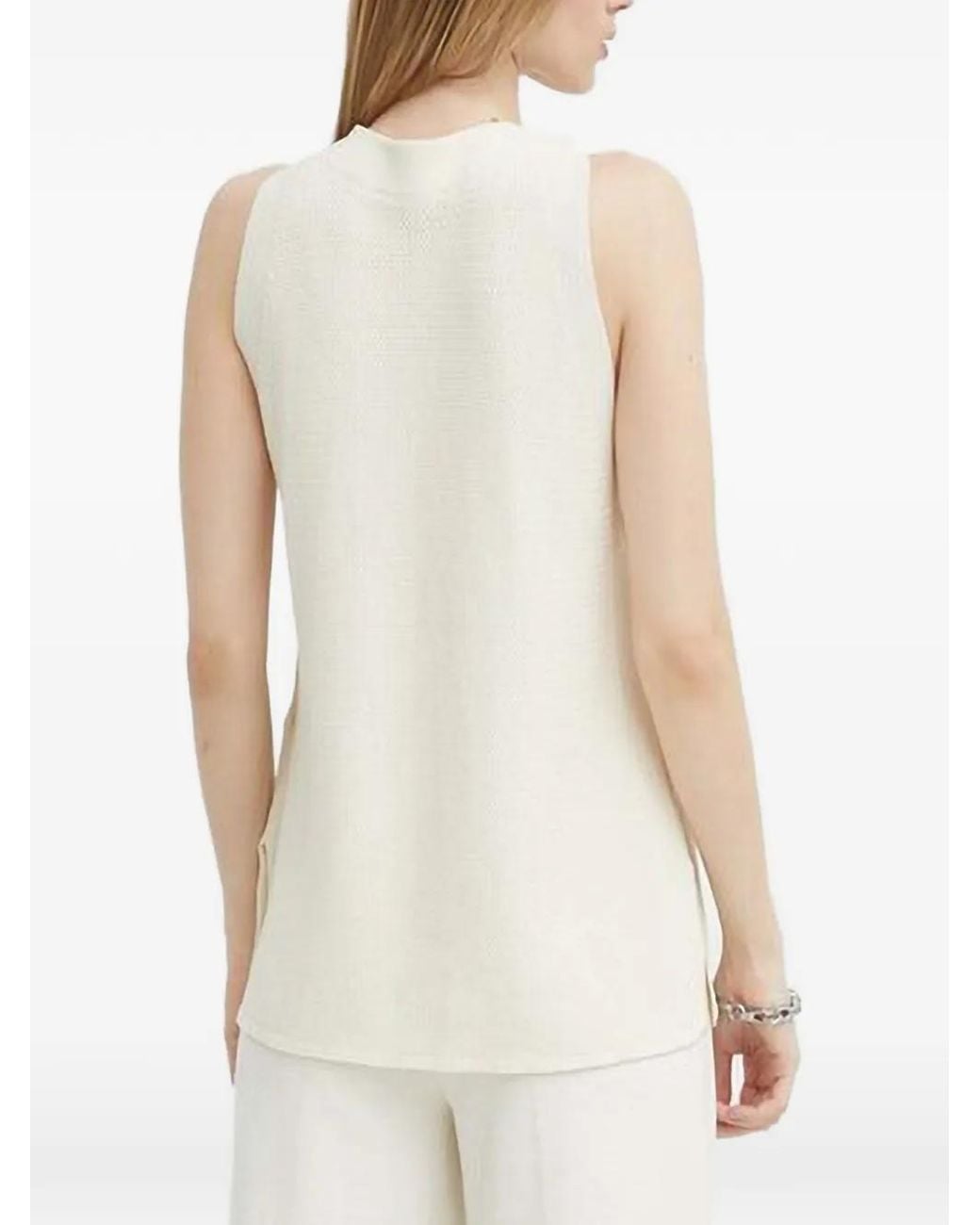 Bruuns Bazaar White Side-Slit High-Neck Blouse
