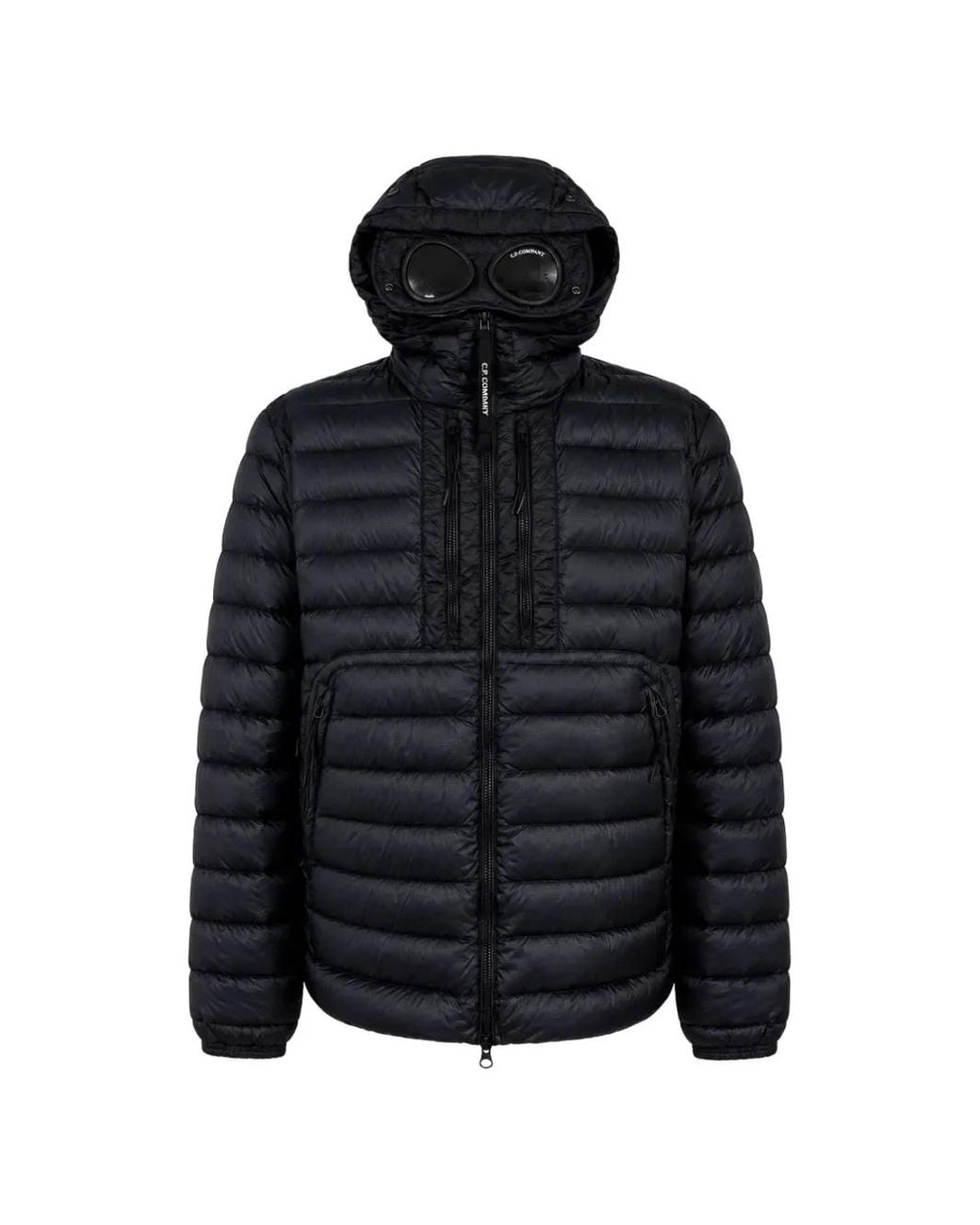C P Company Black Matte 7-Denier Nylon Micro-Ripstop D.D. Shell Hooded Goggle Jacket for men